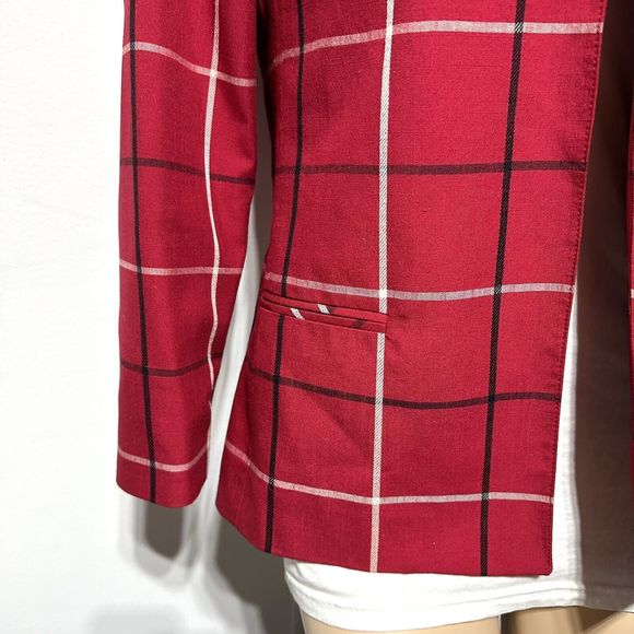 Devon Vintage Blazer Jacket Women’s Size 10 Red Windowpane Plaid Open 70s 80s - Picture 2 of 9